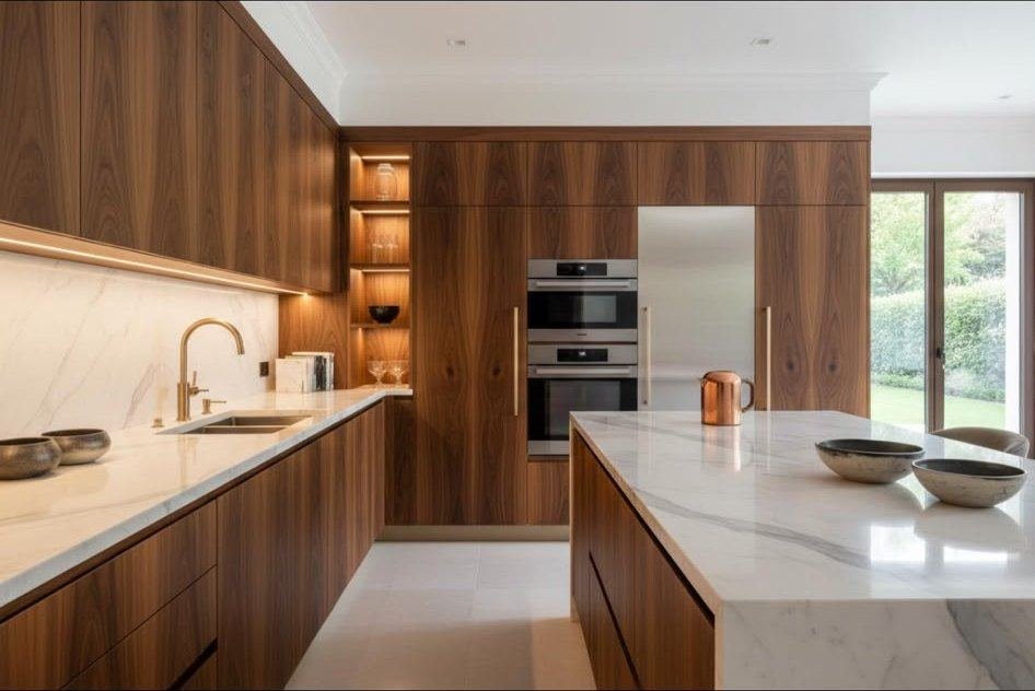 Walnut cabinets with brass fittings
